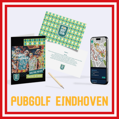 PubGolf Eindhoven pakket met scorekaarten, opdrachtenkaart, potlood en digitale kroegentocht via Google Maps