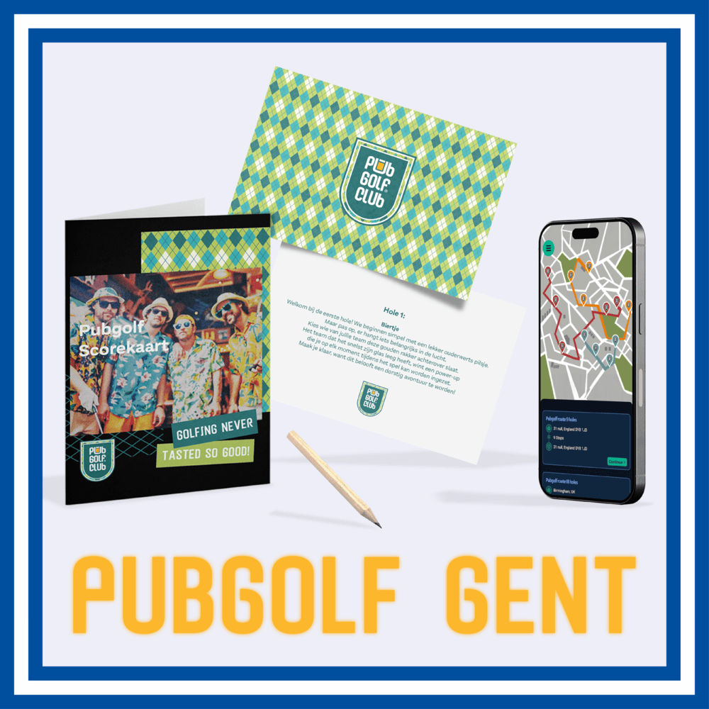 PubGolf Gent pakket met scorekaarten, opdrachtenkaart, potlood en digitale kroegentocht via Google Maps