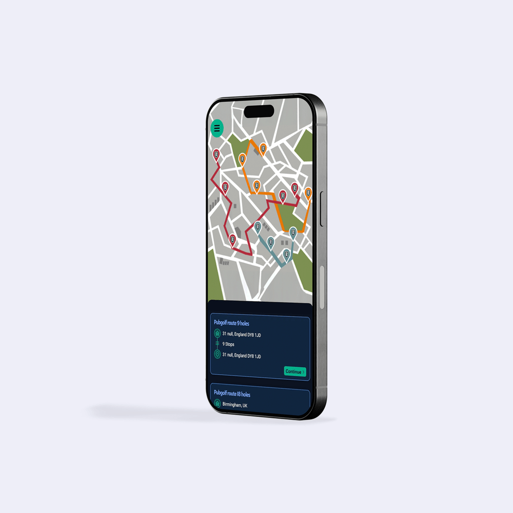 Digitale PubGolf route in Eindhoven zichtbaar op smartphone met geplande stops langs kroegen in de binnenstad