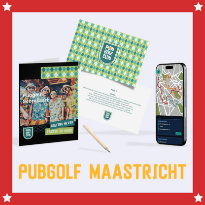 PubGolf Maastricht pakket met scorekaart, route via Google Maps en spelkaarten voor een complete kroegentocht in de stad