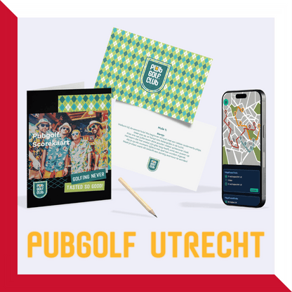 PubGolf Utrecht pakket met scorekaarten, spelregels, opdrachtenkaart en digitale kroegentocht via smartphone