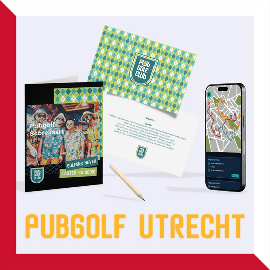 PubGolf Utrecht pakket met scorekaarten, spelregels, opdrachtenkaart en digitale kroegentocht via smartphone