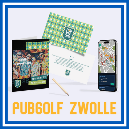PubGolf Zwolle pakket met scorekaarten, opdrachten, routekaart en digitale kroegentocht via smartphone
